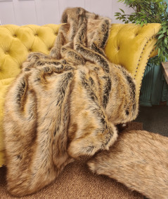 Luxury long-haired beige and brown faux fur blanket