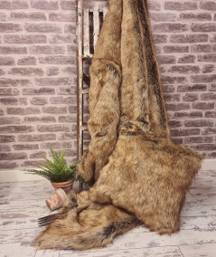 Luxury long-haired beige and brown faux fur bedspread