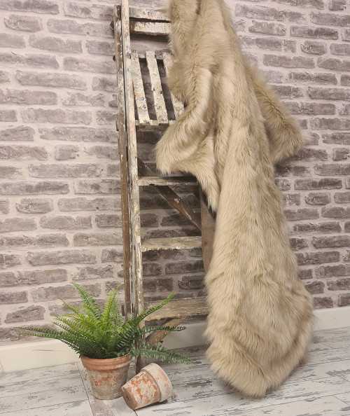 Luxury long-haired plain beige, extra large faux fur throw