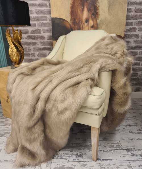 Luxury long-haired plain beige faux fur blankets