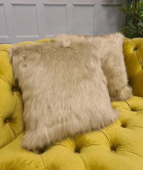 Plain beige faux fur cushions