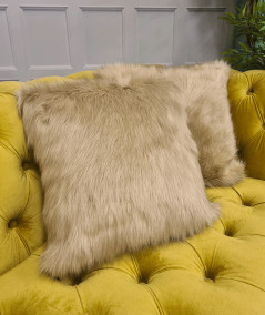 Plain beige faux fur cushions