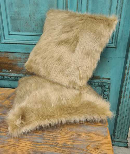 Plain beige faux fur cushion covers