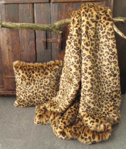 Leopard print fake fur sofa throw