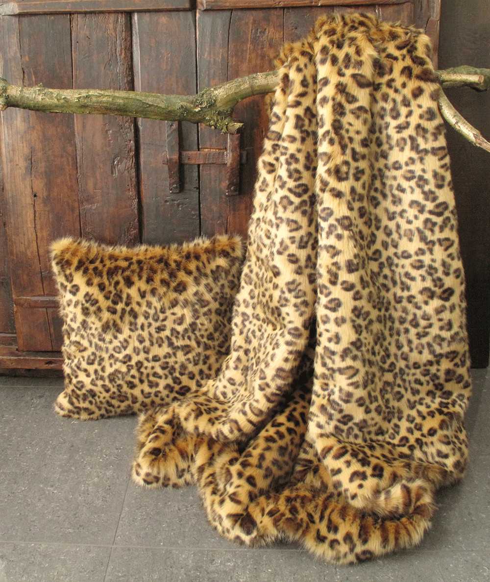 Leopard print fake fur sofa throw