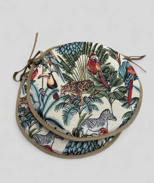 Round Bistro Natural Rainforest Tapestry Chair Pads