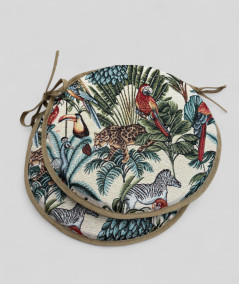 Round Bistro Natural Rainforest Tapestry Chair Pads