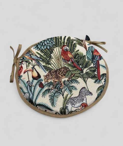 Circular multi-coloured non-slip, tapestry seat pads