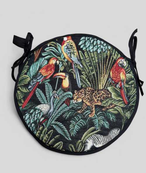 Circular multi-coloured non-slip, tapestry seat pads
