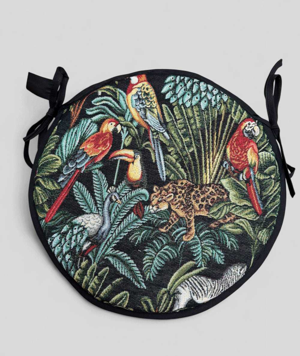 Circular multi-coloured non-slip, tapestry seat pads