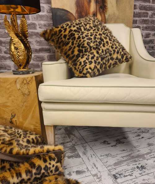 Natural coloured leopard print faux fur cushions