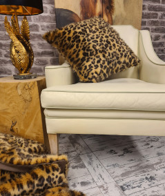 Natural coloured leopard print faux fur cushions