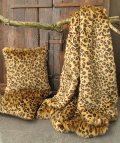 Natural coloured leopard print faux fur cushion covers