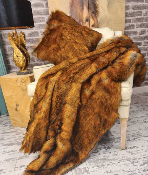 Long haired ginger faux fur throw