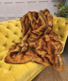 Long haired ginger faux fur sofa throw