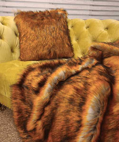 Brown fake fur square sofa cushions