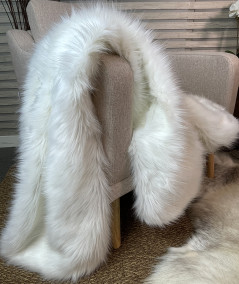 Long-haired white faux fur bed runner