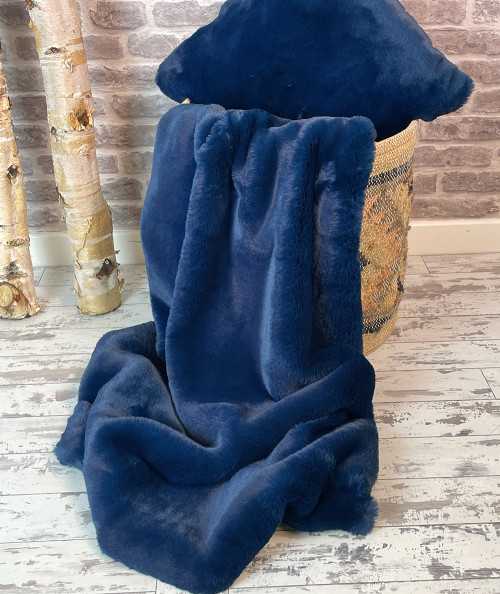 Modern bright blue faux fur bed runner
