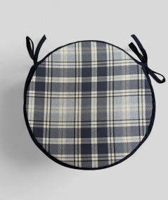 Highland Check Denim Round Bistro Seat Pads