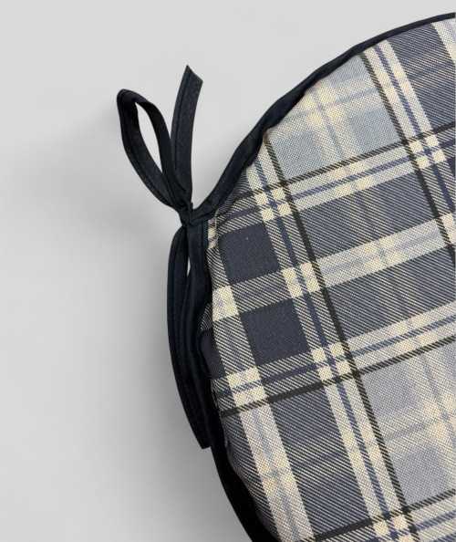 Blue Checked Round Bistro Chair Pads