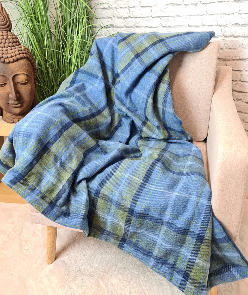 Blue checked sofa throw