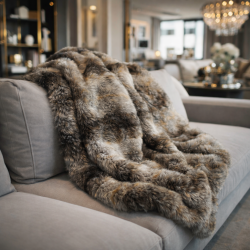 Grey Striped Faux Fur Throw | Fake Fur Throw Grey Wolf