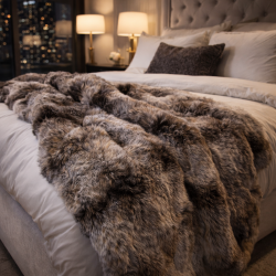 Grey Striped Faux Fur Throw | Fake Fur Throw Grey Wolf