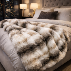 White Striped Fur Throw | Italian Wolf Faux Fur Throw | Faux Pelt Blanket