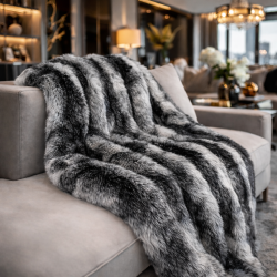 Black Striped Faux Fur Blanket | Wolf Faux Fur Throw