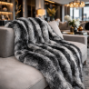 Black Striped Faux Fur Blanket | Wolf Faux Fur Throw