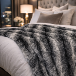 Black Striped Faux Fur Blanket | Wolf Faux Fur Throw