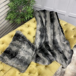 Black Wolf Faux Fur Blanket | Large Dark Grey Bed or Sofa Throw