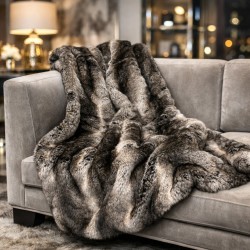 Dark Faux Fur Throw | Luxury Striped Fur Throw | Dark Chinchilla