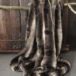 Plaid en fausse fourrure Chinchilla foncé | Plaid en fausse fourrure à motifs luxueux