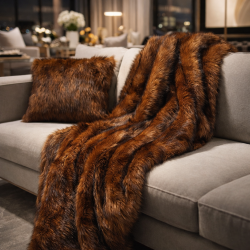 Fox Fur Faux Throw Blanket | Long Hair Brown Fur Throw | Raynard