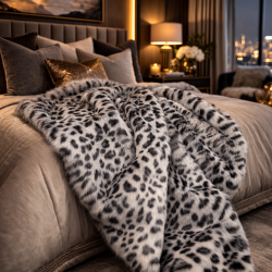 Leopard Print Faux Fur Throw | Animal Print Fur Throw | Grey Leopard