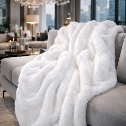 Richmond Cream Fur Throw | Large Faux Fur Blanket | Fur Bedspread