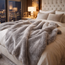 Jeté en fausse fourrure taupe Richmond | Grande couverture en fausse fourrure | Couvre-lit taupe