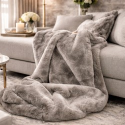 Richmond Taupe Fur Throw | Large Faux Fur Blanket | Taupe Bedspread