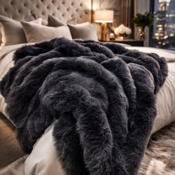 Grey Faux Fur Throw | Dark Faux Fur Throw | Grey Fake Fur Throw