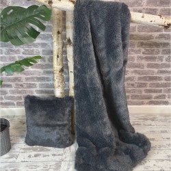 Grey Fur Blanket | Large Grey Fur Bed Throw | Grey Fur Throw UK
