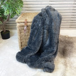 Grey Fur Blanket | Large Grey Fur Bed Throw | Grey Fur Throw UK