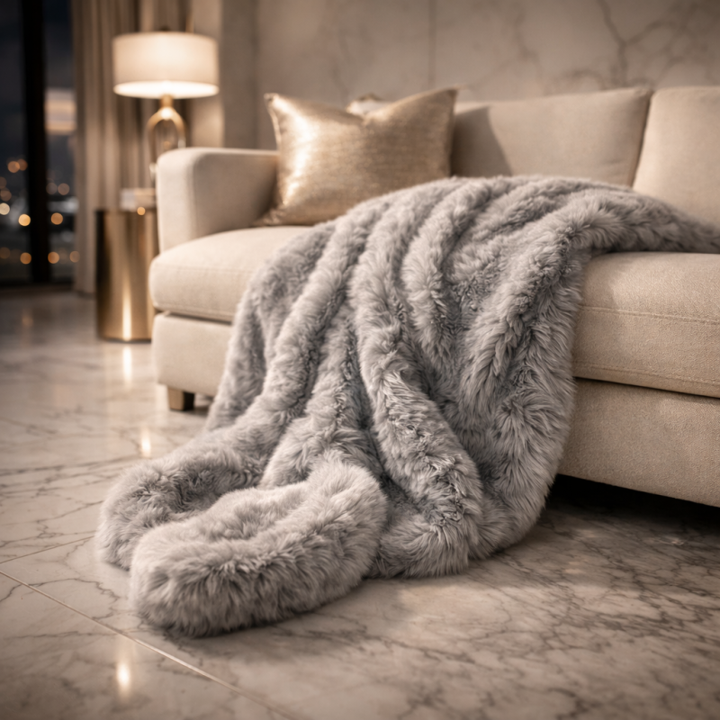 Ash Faux Fur Throw | Large Faux Fur Throws Blankets and Bedspreads