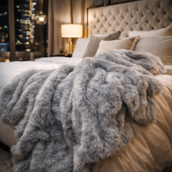 Plaid en fausse fourrure cendrée | Grands plaids, couvertures et couvre-lits en fausse fourrure