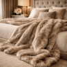 Beige Faux Fur Throw | Large Faux Fur Throw | Tundra Wolf Fur Throw