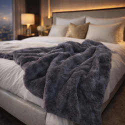 Richmond Graphite Fur Throw | Large Faux Fur Blanket | Grey Bedspread