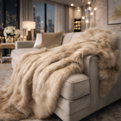 Plaid en fausse fourrure camel | Couvre-lit en fausse fourrure beige | Plaid en fourrure à poils longs