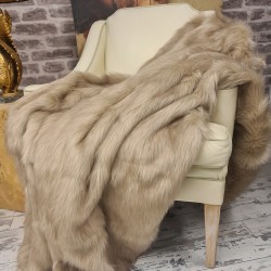 Camel Faux Fur Throw | Beige Faux Fur Bedspread | Long Haired Fur Throw
