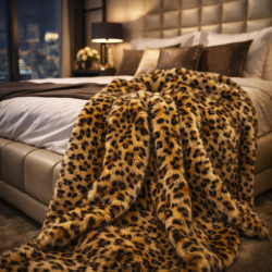 Golden Leopard Faux Fur Throw | Leopard Fur Throw | Animal Print Throw