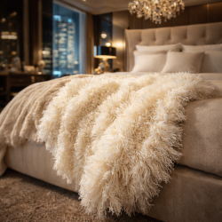 Luxury Mongolian Faux Fur Throw | Large Cream Curly Faux Fur Blanket |